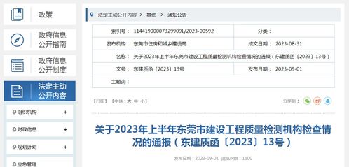 2023年上半年广东省东莞市建设工程质量检测机构检查情况公布